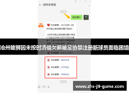 沧州雄狮因未按时清偿欠薪被足协禁注册新球员面临困境