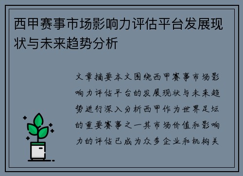 西甲赛事市场影响力评估平台发展现状与未来趋势分析