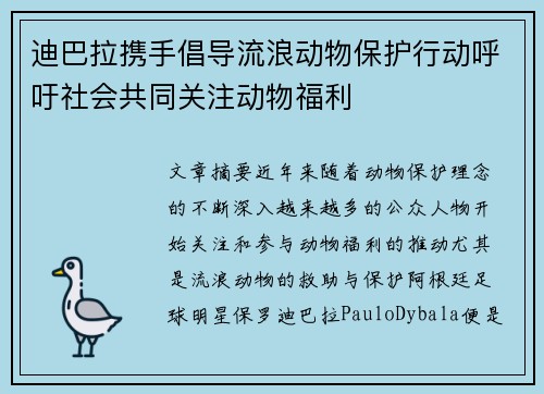迪巴拉携手倡导流浪动物保护行动呼吁社会共同关注动物福利